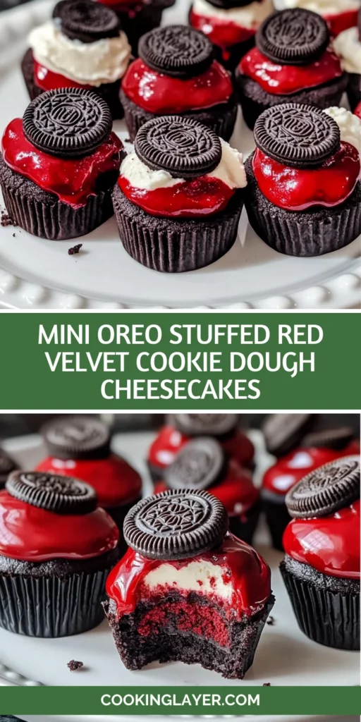 Mini Oreo Stuffed Red Velvet Cookie Dough Cheesecakes