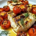 Grilled Cod with Roasted Tomatoes & Creamy Dill Sauce
