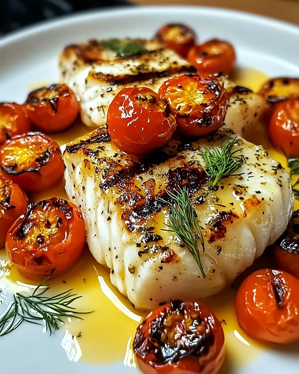 Grilled Cod with Roasted Tomatoes & Creamy Dill Sauce made easy!