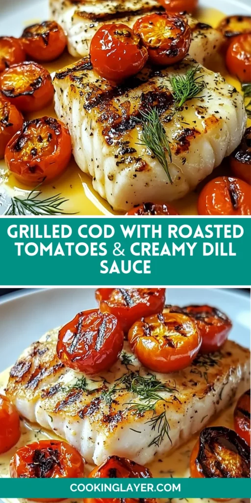 Grilled Cod with Roasted Tomatoes & Creamy Dill Sauce