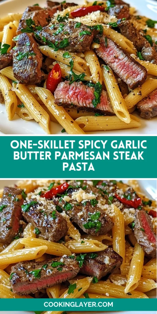 One-Skillet Spicy Garlic Butter Parmesan Steak Pasta