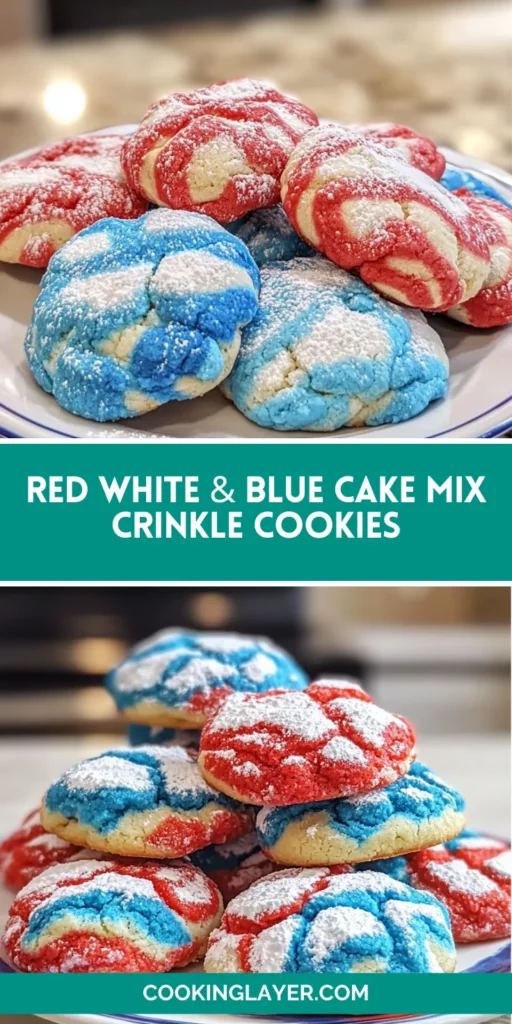 Red White & Blue Cake Mix Crinkle Cookies