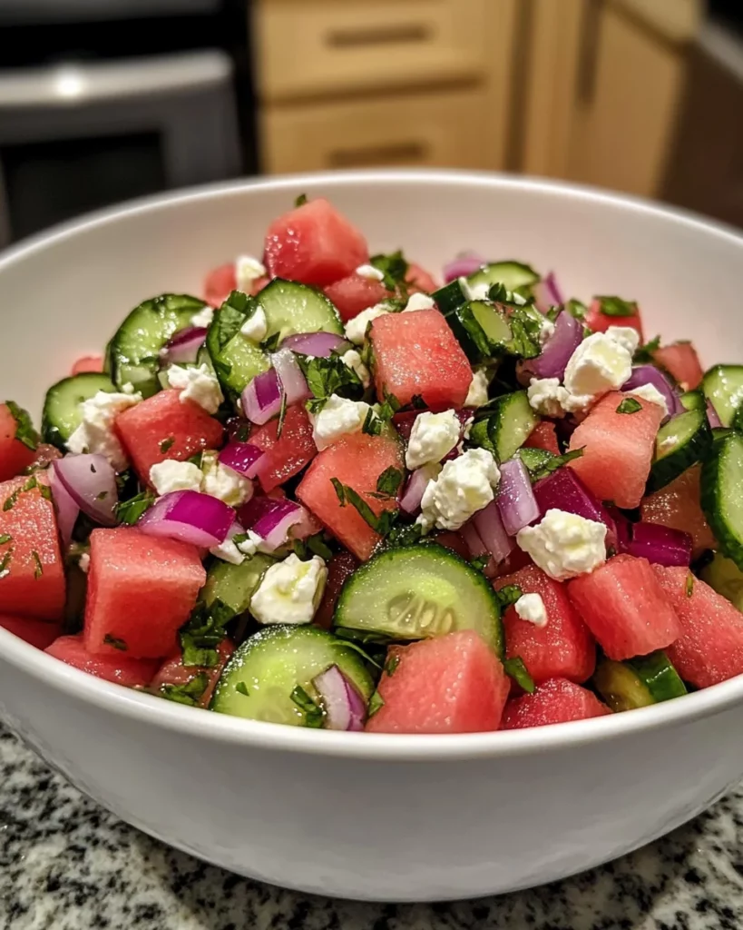 Simple Watermelon Cucumber Feta Salad