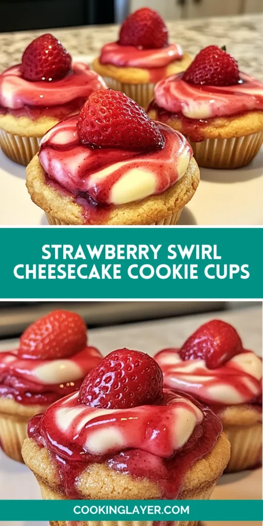 Strawberry Swirl Cheesecake Cookie Cups