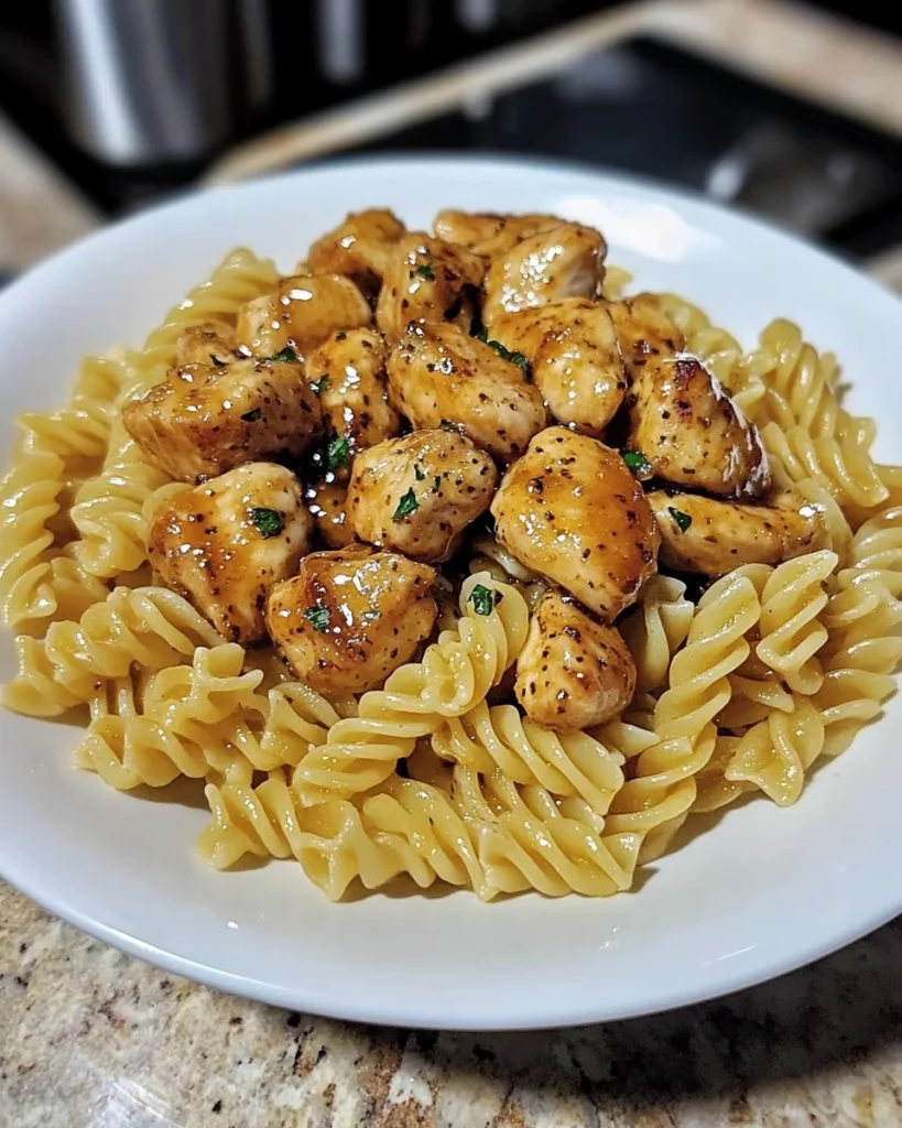 TWISTED PASTA WITH HONEY GARLIC CHICKEN & PARMESAN CREAM