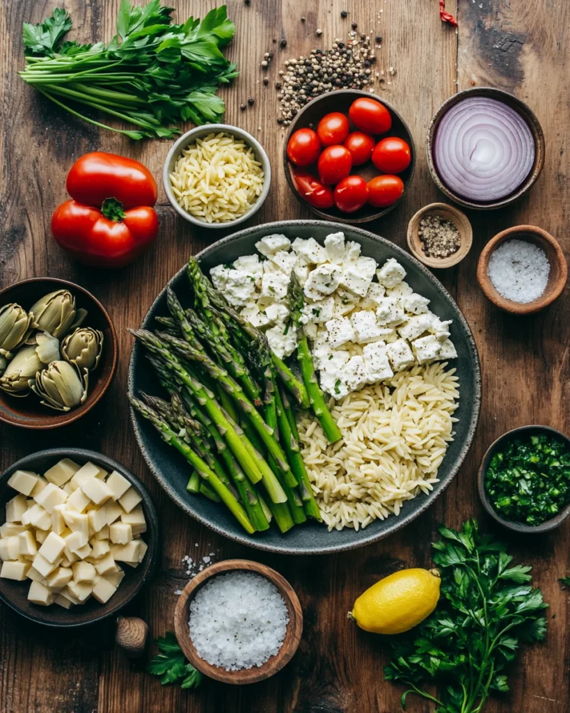 Orzo Salad with Asparagus, Artichoke Hearts & Feta