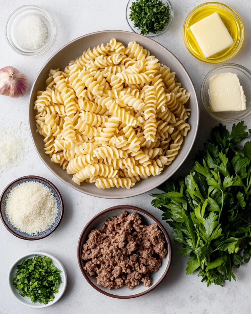 Beef and Rotini in Garlic Parmesan Sauce