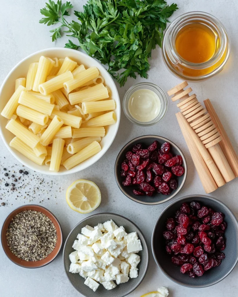 Feta & Cranberry Rigatoni Salad with Lemon Vinaigrette