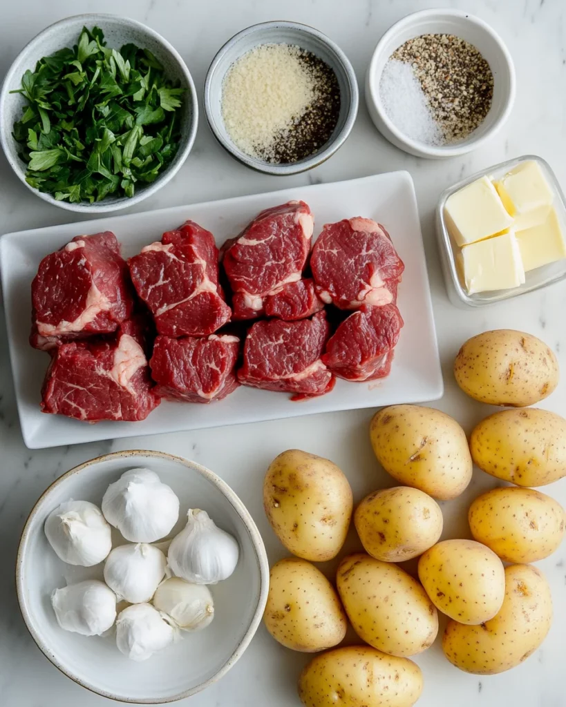 Garlic Parmesan Steak Bites with Mashed Potatoes