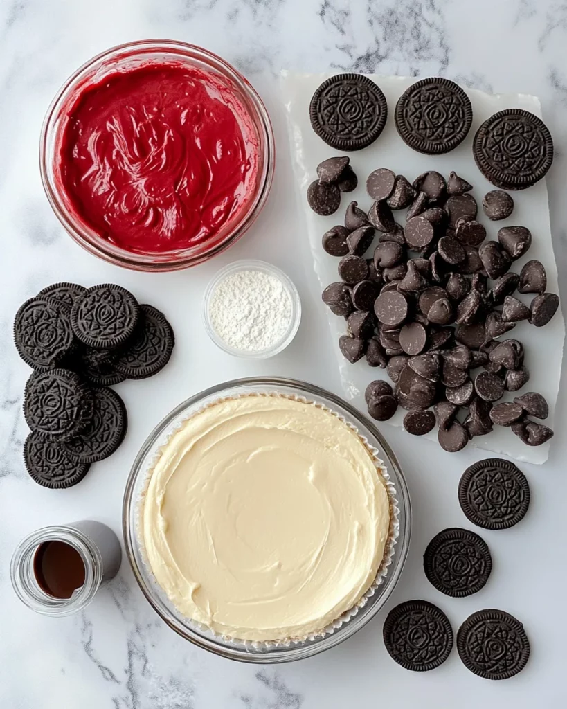 Mini Oreo Stuffed Red Velvet Cookie Dough Cheesecakes