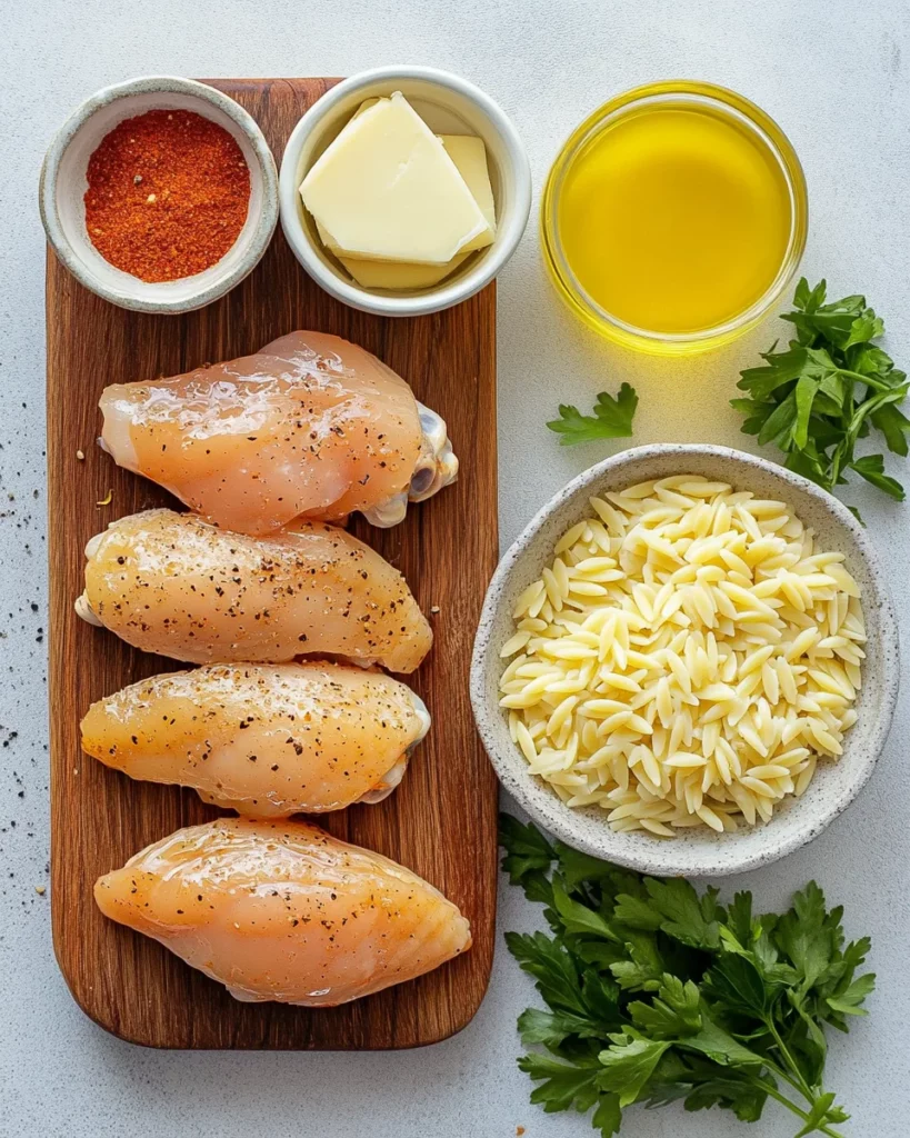 One Pan Lemon Garlic Chicken Thighs with Orzo