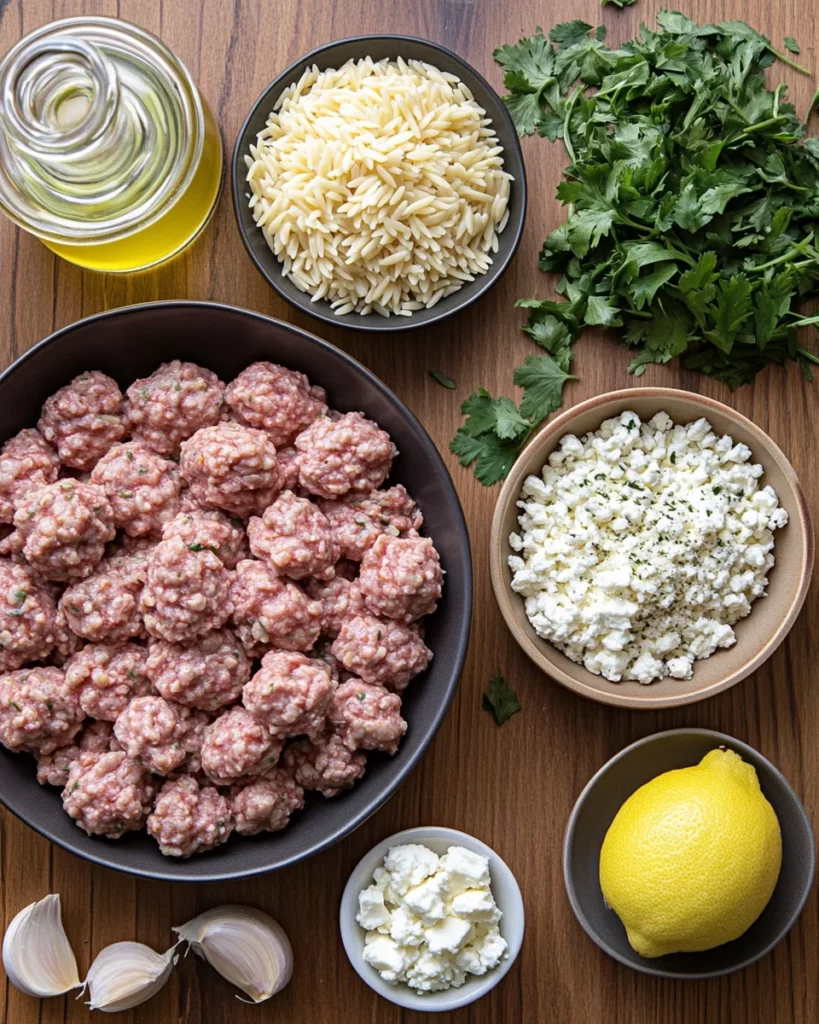 Greek Chicken Meatballs with Lemon Orzo