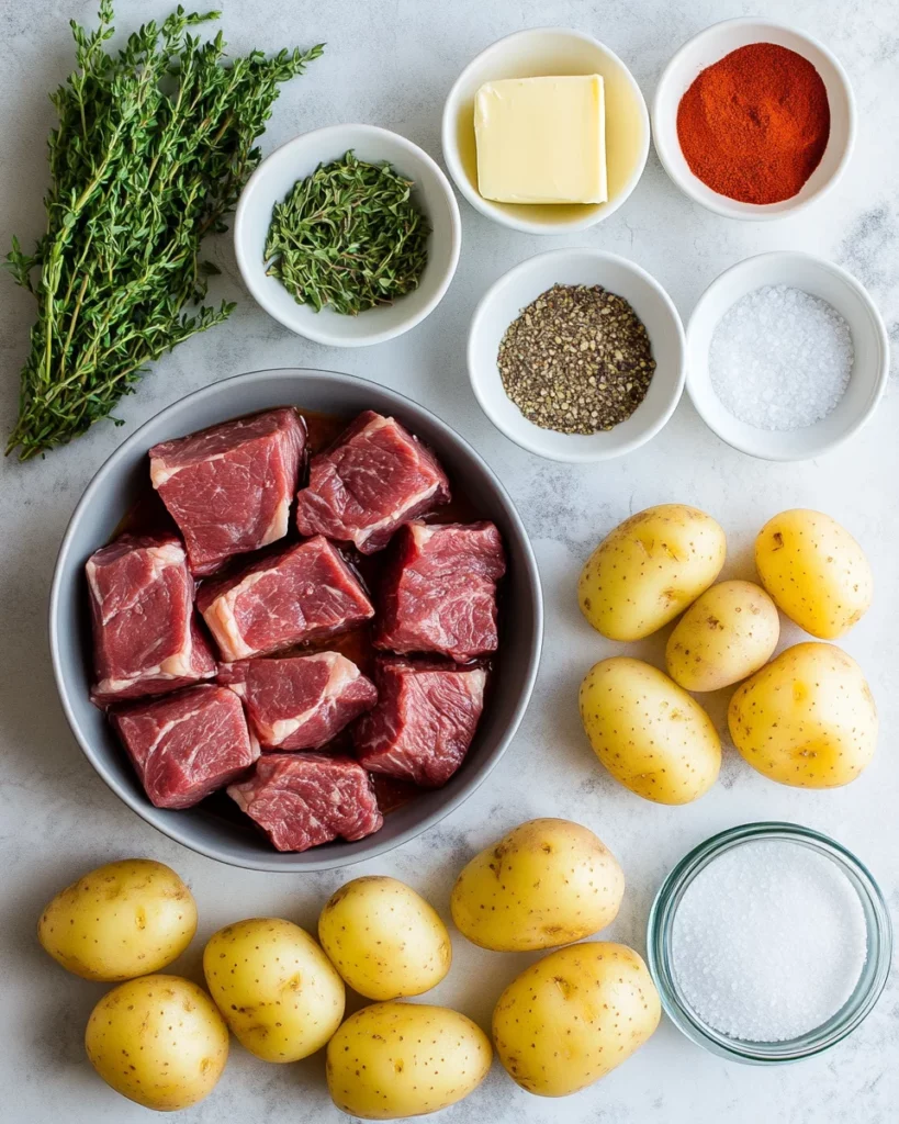Slow Cooker Garlic Butter Beef Bites & Potatoes