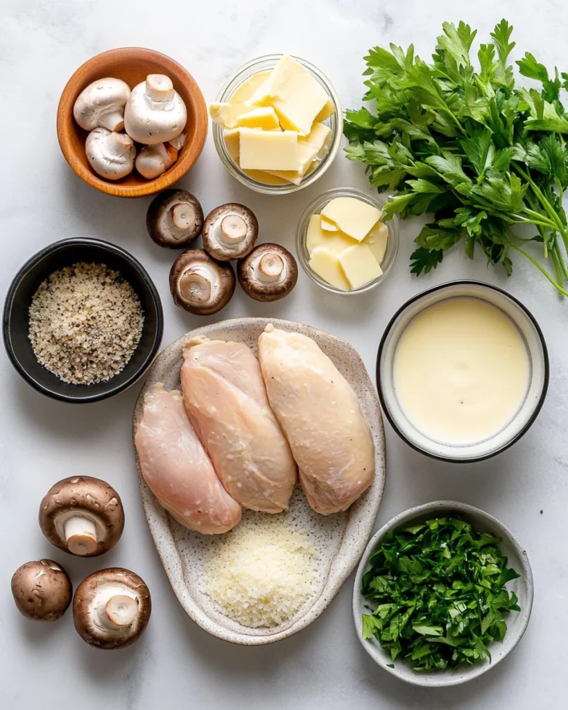 Garlic Butter Mushroom Stuffed Chicken with Creamy Parmesan Sauce