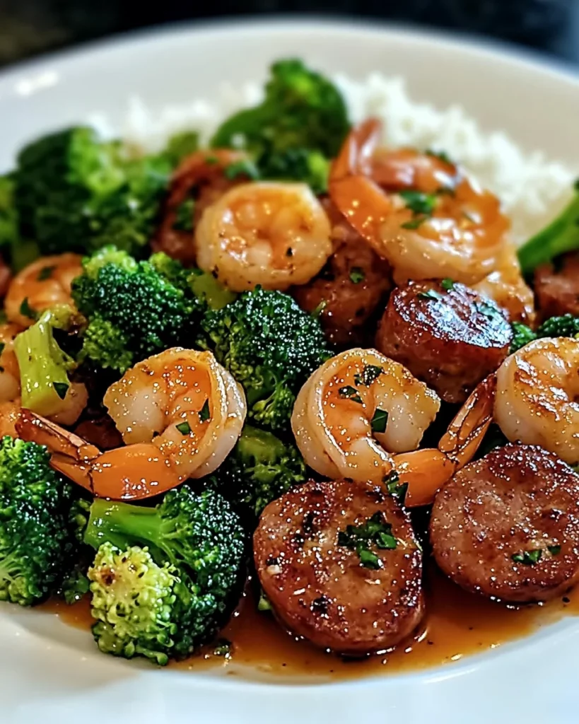 Honey Garlic Shrimp, Sausage, and Broccoli