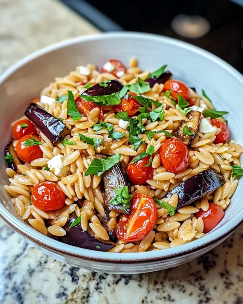 Roasted Eggplant & Tomato Orzo Pasta