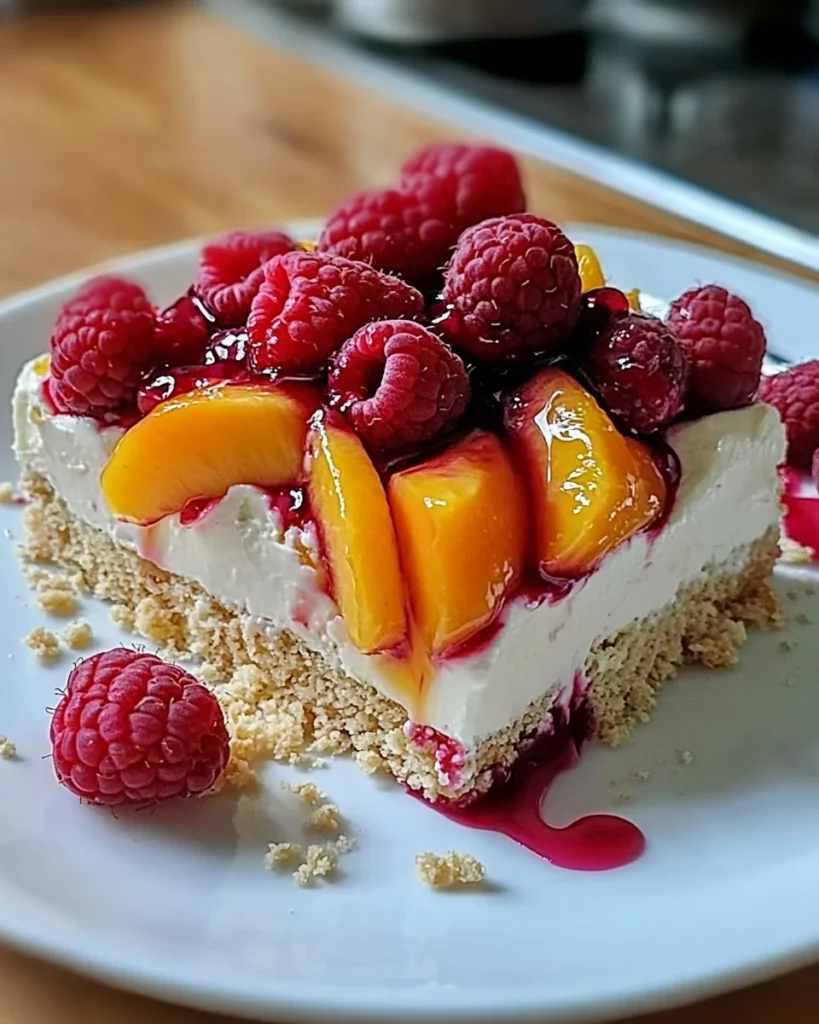 SUMMER BLISS PEACH AND RASPBERRY CHEESECAKE DELIGHT