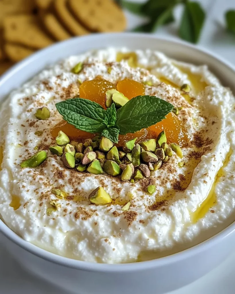 honey ricotta dip with pistachio and apricot