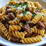 Beef and Rotini in Garlic Parmesan Sauce