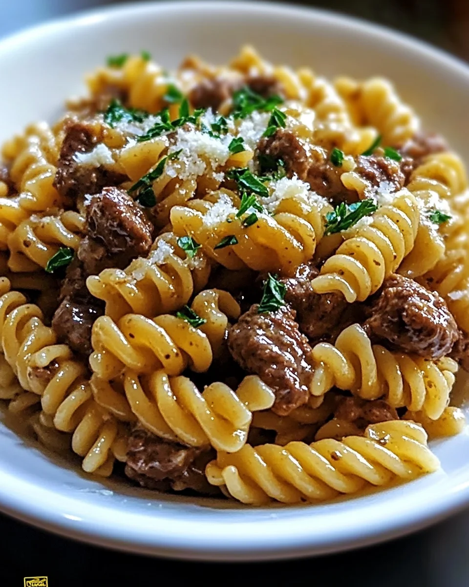 Irresistible Beef and Rotini in Garlic Parmesan Sauce