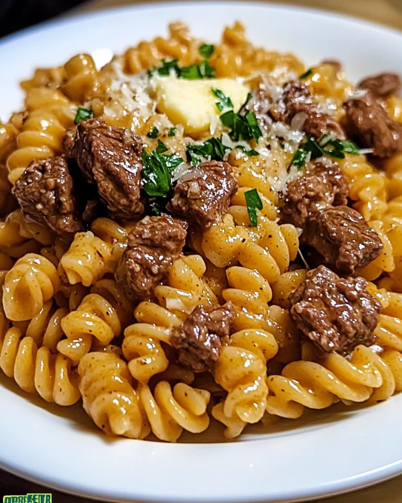 Beef and Rotini in Garlic Parmesan Sauce