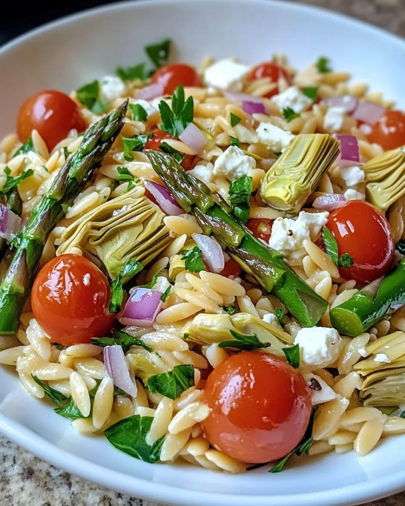 Orzo Salad with Asparagus, Artichoke Hearts & Feta