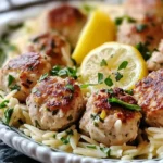 Greek Chicken Meatballs with Lemon Orzo