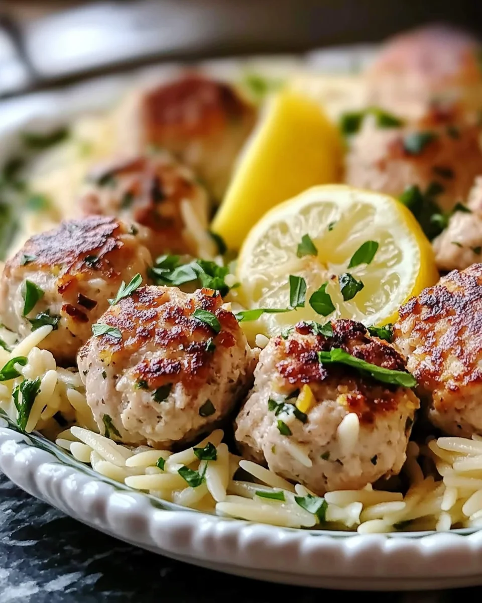 Greek Chicken Meatballs with Lemon Orzo for Dinner Bliss