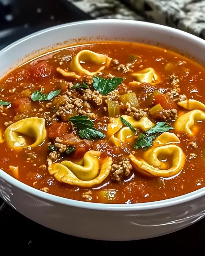 Slow Cooker Tomato Tortellini Soup with Ground Beef