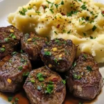 Garlic Parmesan Steak Bites with Mashed Potatoes