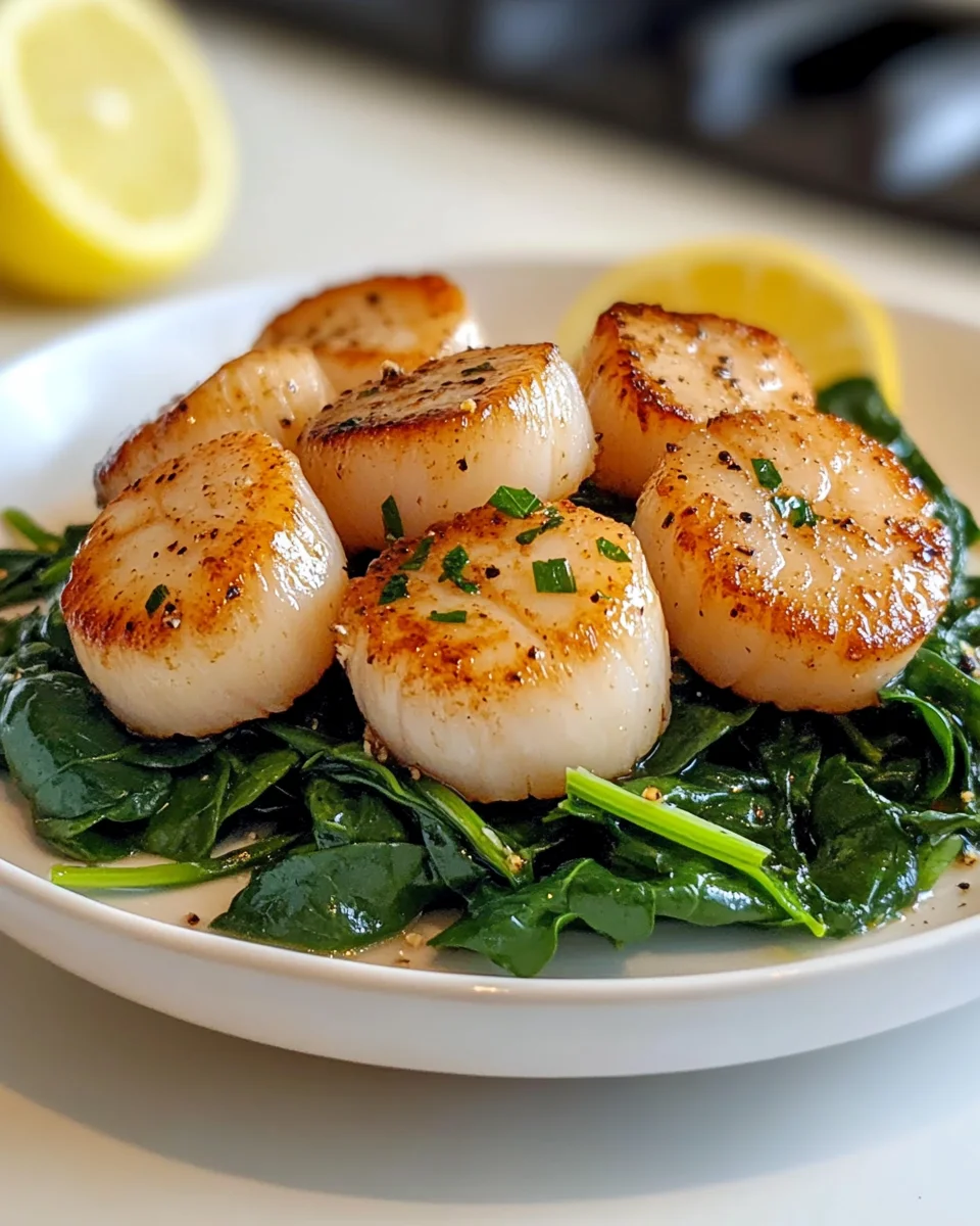 Tasty Seared Scallops Over Wilted Spinach: A Delightful Treat!