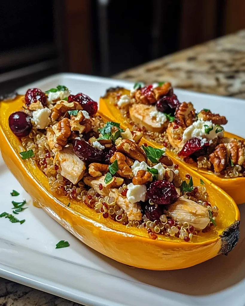 Honey Roasted Butternut Squash Stuffed with Chicken