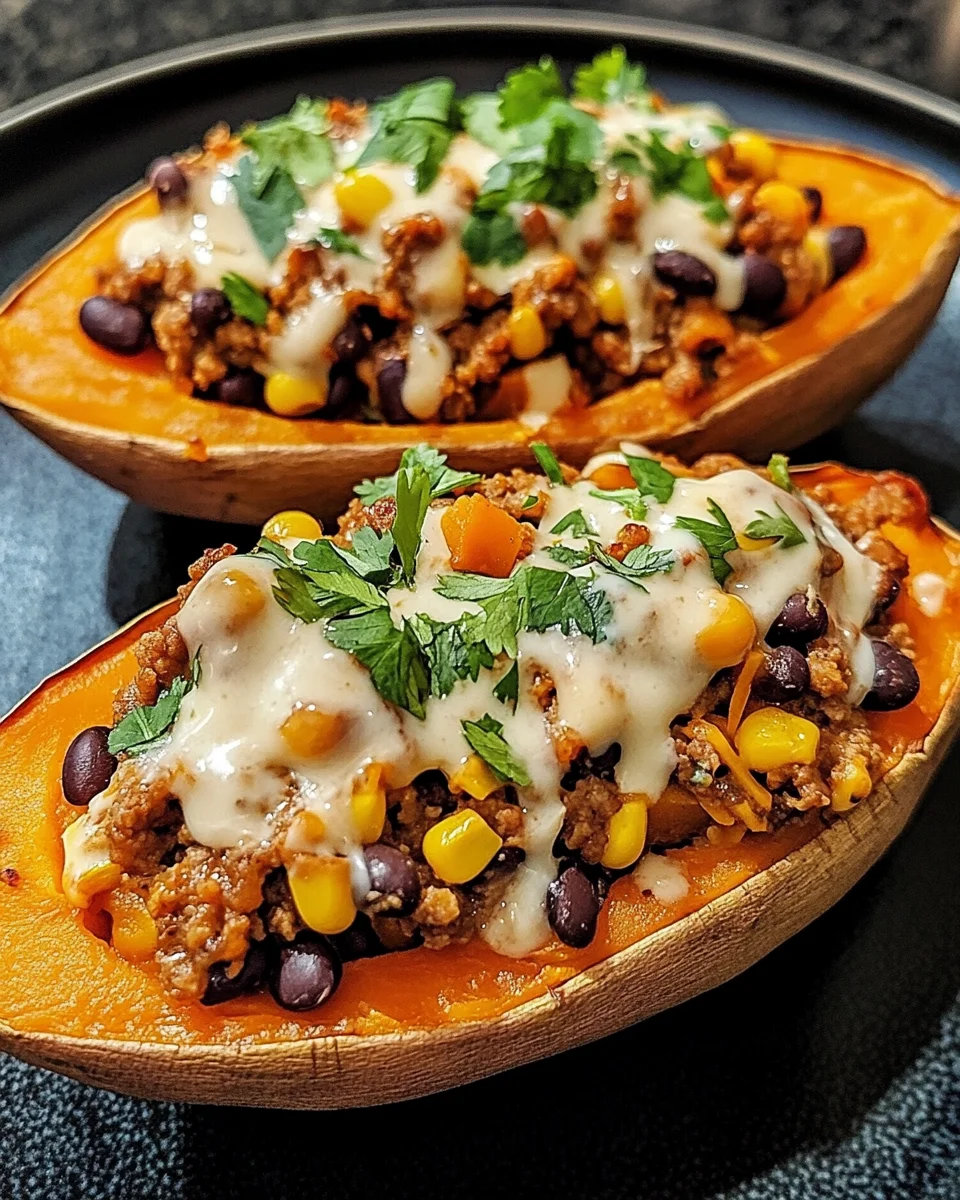 Ground turkey stuffed sweet potatoes delightfully healthy!
