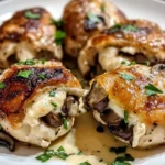 Garlic Butter Mushroom Stuffed Chicken with Creamy Parmesan Sauce