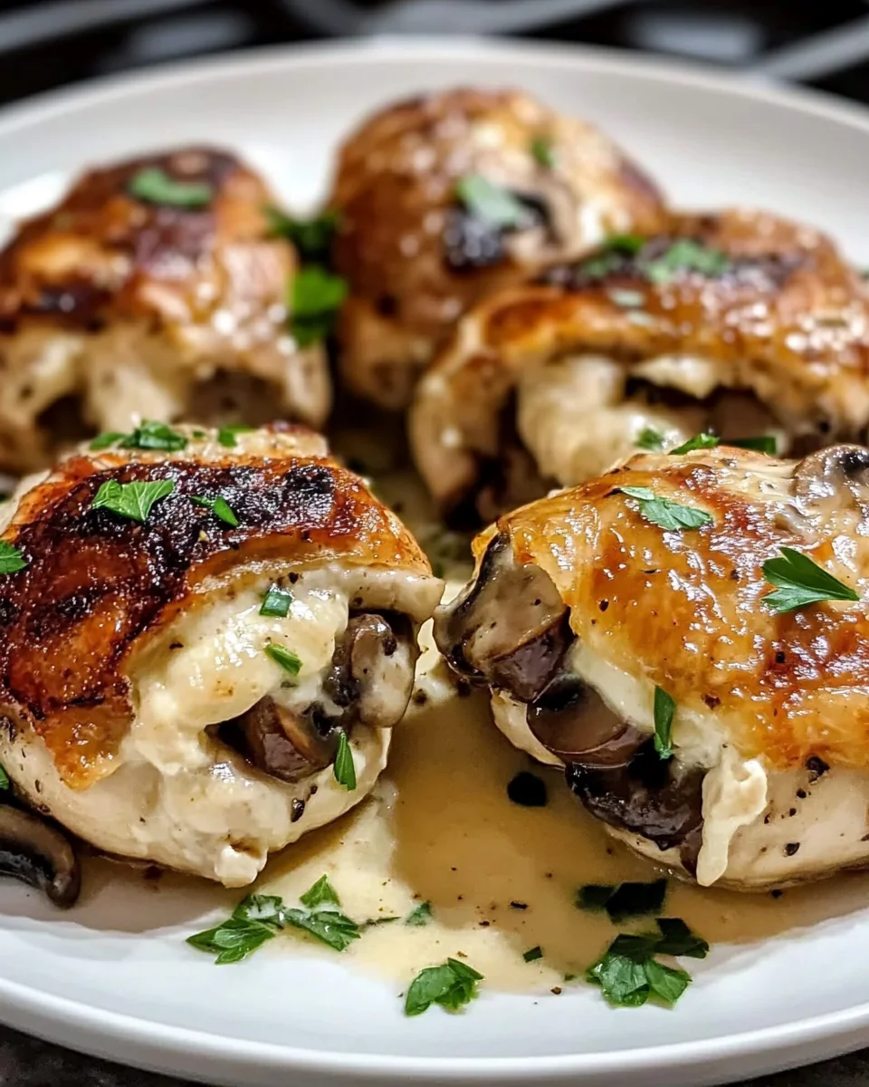 Garlic Butter Mushroom Stuffed Chicken with Creamy Parmesan Sauce Delights!