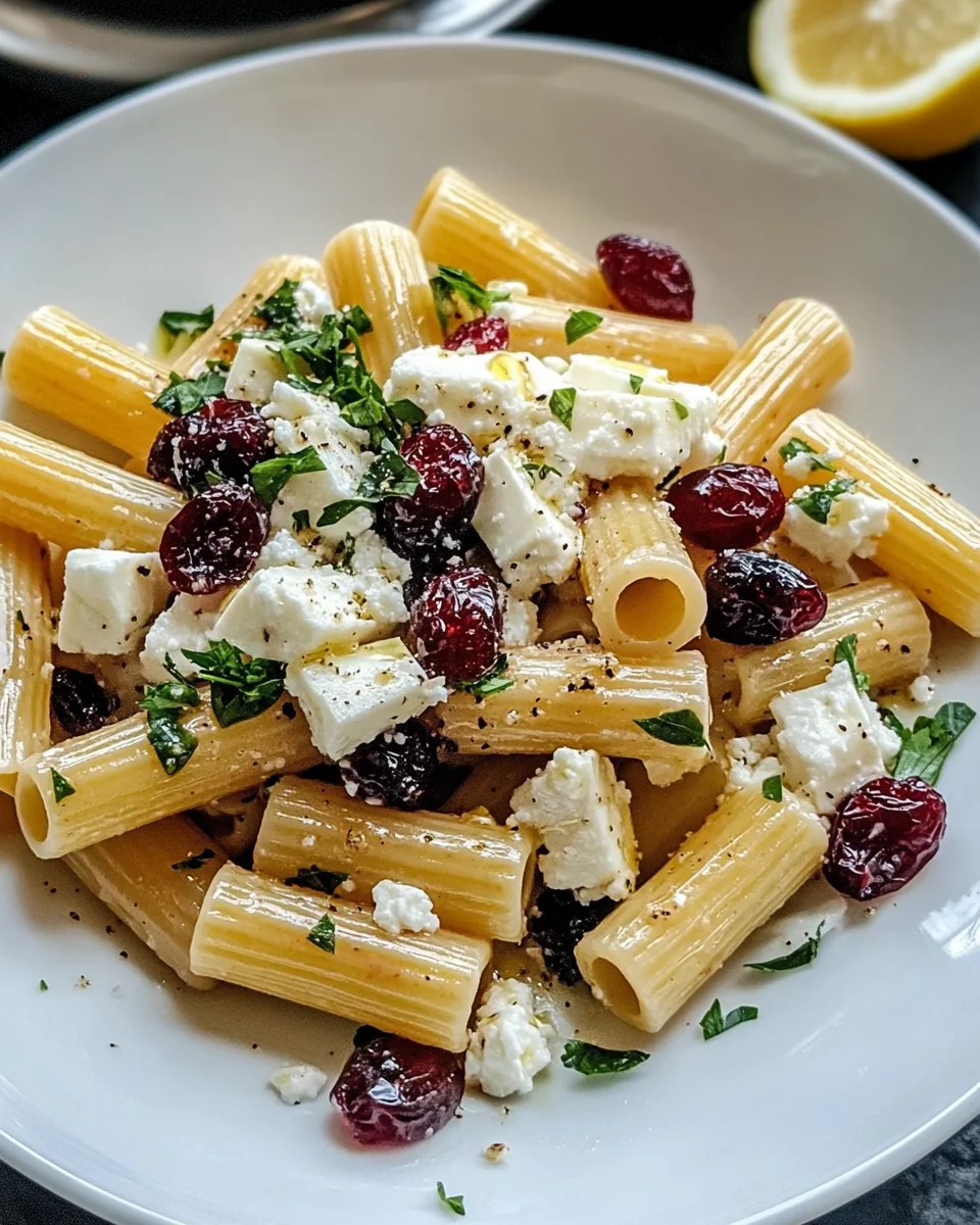 Feta & Cranberry Rigatoni Salad with Lemon Vinaigrette delights your taste buds!