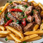 one-skillet spicy garlic butter parmesan steak pasta
