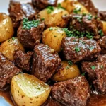 Slow Cooker Garlic Butter Beef Bites & Potatoes