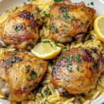 One Pan Lemon Garlic Chicken Thighs with Orzo