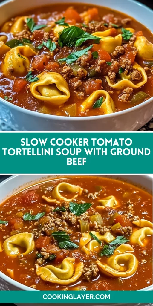 Slow Cooker Tomato Tortellini Soup with Ground Beef