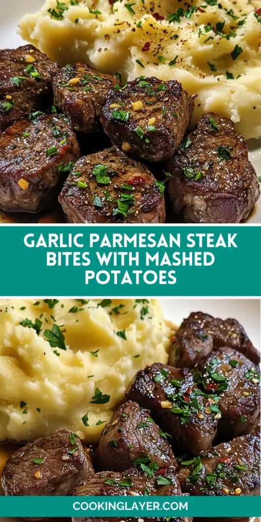 Garlic Parmesan Steak Bites with Mashed Potatoes