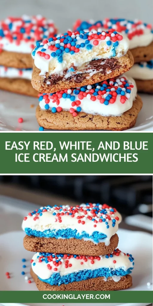 Easy Red, White, and Blue Ice Cream Sandwiches