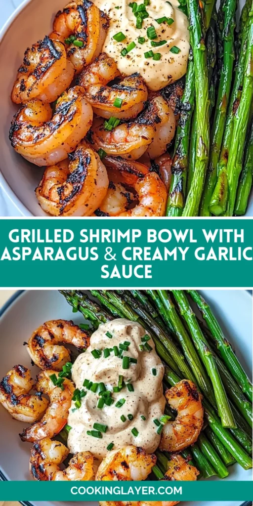 Grilled Shrimp Bowl with Asparagus & Creamy Garlic Sauce