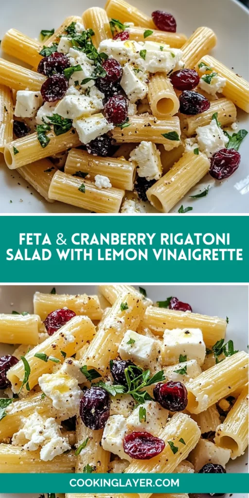 Feta & Cranberry Rigatoni Salad with Lemon Vinaigrette