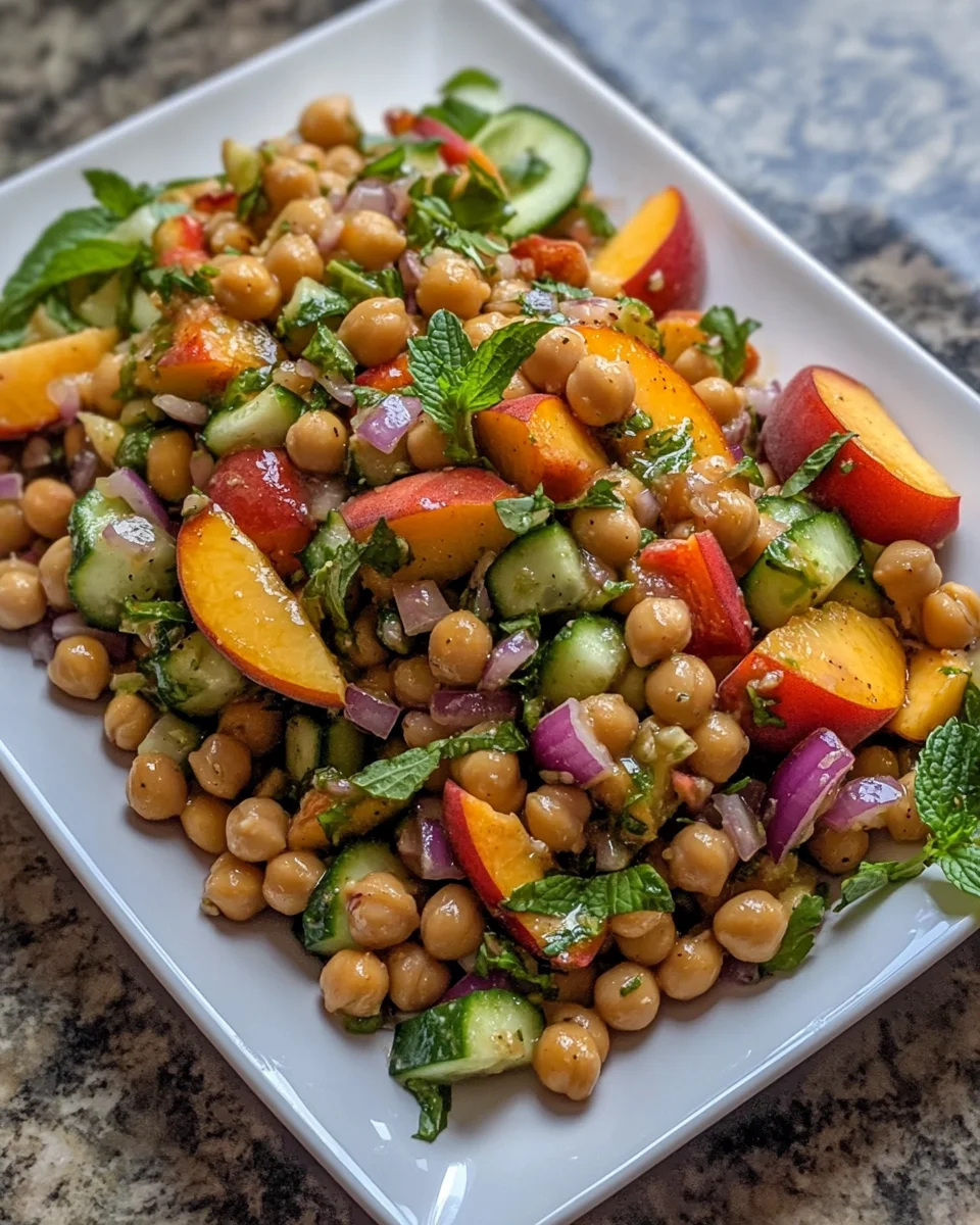 Chickpea Peach Salad with Honey Lime Dressing delights!