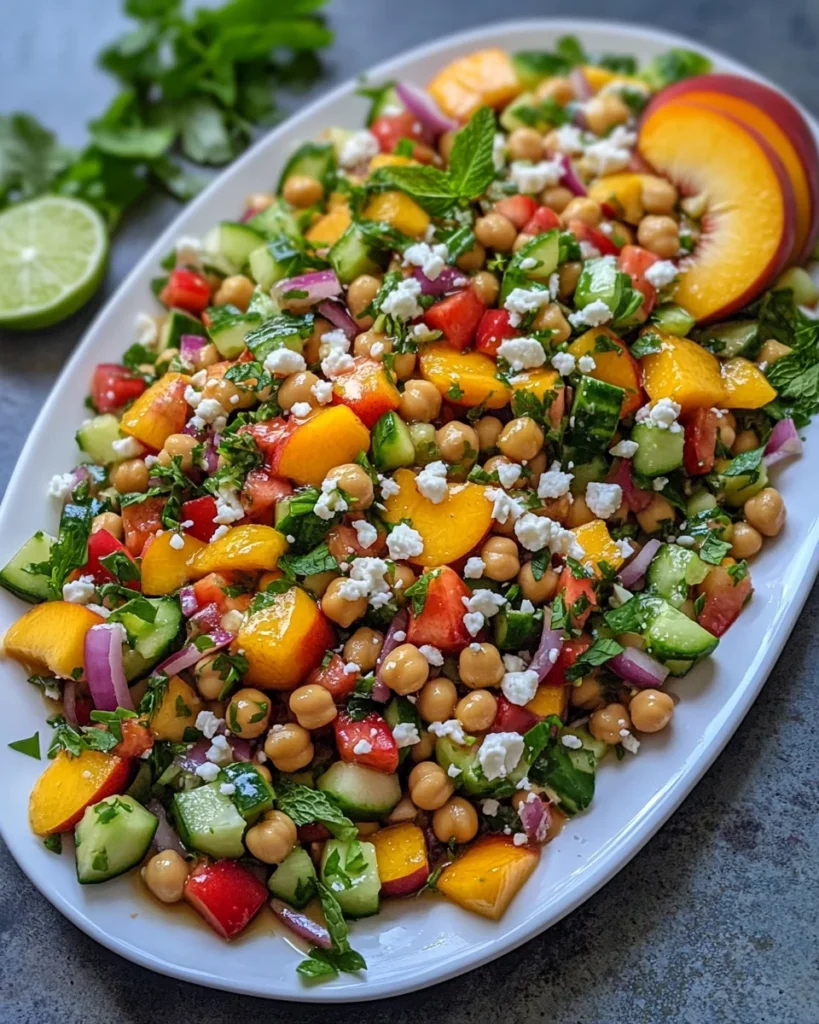Chickpea Peach Salad with Honey Lime Dressing