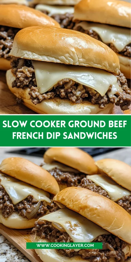 Slow Cooker Ground Beef French Dip Sandwiches