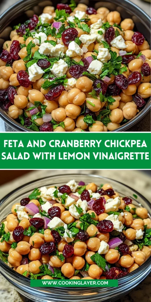 Feta and Cranberry Chickpea Salad with Lemon Vinaigrette