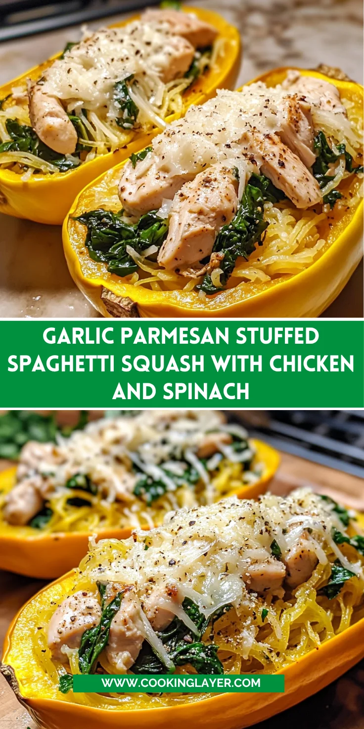 Garlic Parmesan Stuffed Spaghetti Squash with Chicken and Spinach