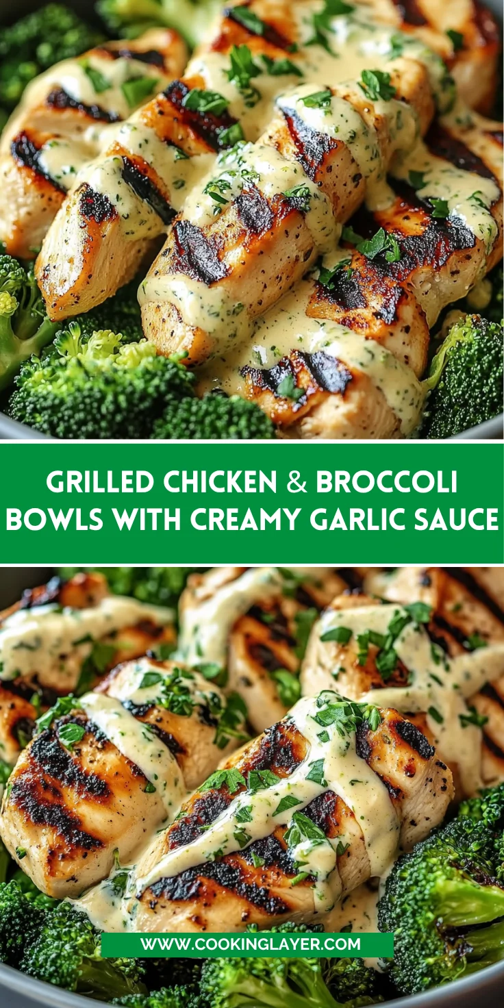 Grilled Chicken & Broccoli Bowls with Creamy Garlic Sauce